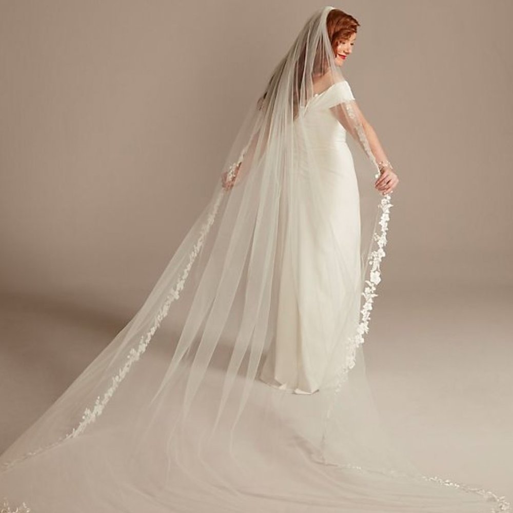 Beaded Floral Applique-Edge Cathedral-Length Veil